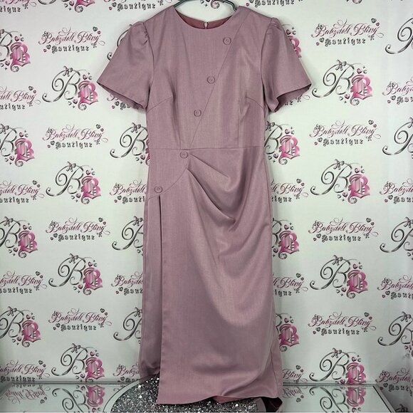 Gumac dress buttons cinched retro classic purple pink Mauve Midi dress - Picture 1 of 8